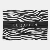 Zebra Print, Streifen, Schwarz und Weiß, Ihr Name Geschirrtuch (Horizontal)