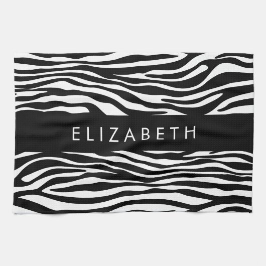 Zebra Print, Streifen, Schwarz und Weiß, Ihr Name Geschirrtuch (Horizontal)