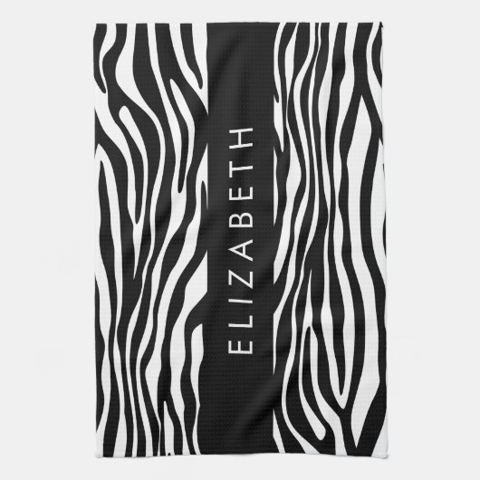 Zebra Print, Streifen, Schwarz und Weiß, Ihr Name Geschirrtuch (Vertikal)