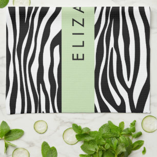 Zebra Print, Streifen, Schwarz und Weiß, Ihr Name Geschirrtuch
