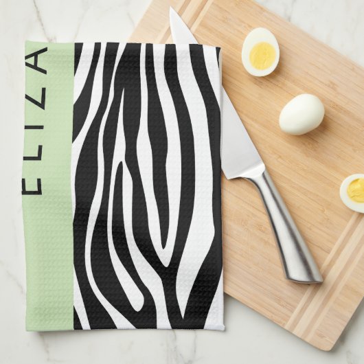 Zebra Print, Streifen, Schwarz und Weiß, Ihr Name Geschirrtuch (Viertel Falte)