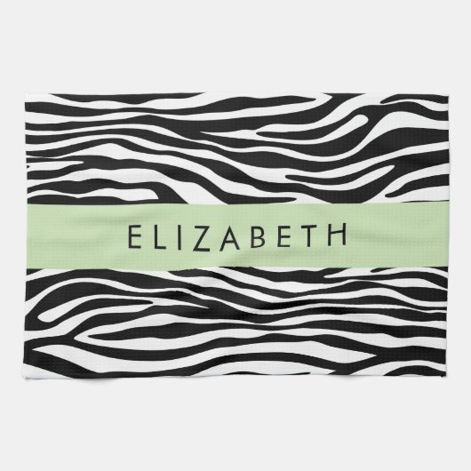 Zebra Print, Streifen, Schwarz und Weiß, Ihr Name Geschirrtuch (Horizontal)