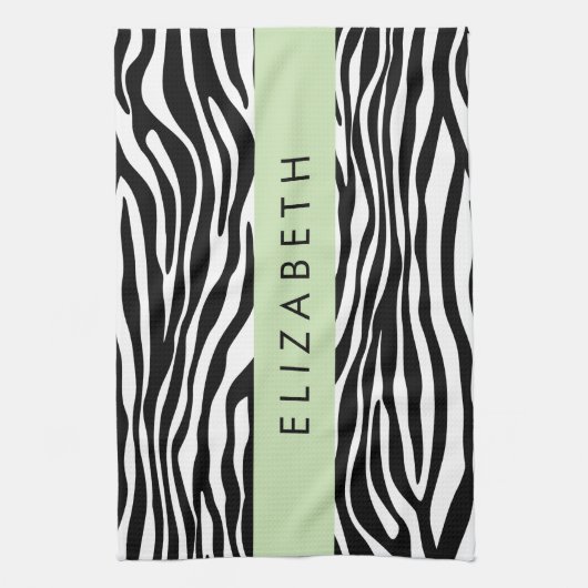 Zebra Print, Streifen, Schwarz und Weiß, Ihr Name Geschirrtuch (Vertikal)
