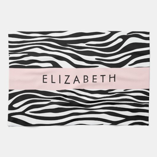 Zebra Print, Streifen, Schwarz und Weiß, Ihr Name Geschirrtuch (Horizontal)