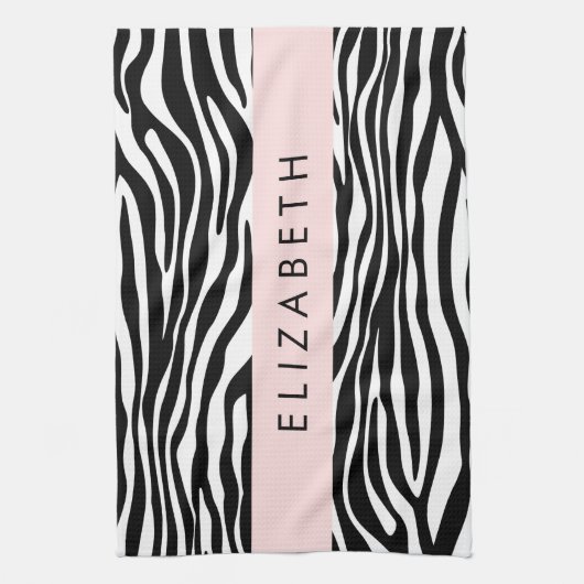 Zebra Print, Streifen, Schwarz und Weiß, Ihr Name Geschirrtuch (Vertikal)