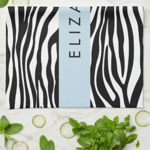 Zebra Print, Streifen, Schwarz und Weiß, Ihr Name Geschirrtuch