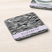 Zebra Print, Streifen, Schwarz und Weiß, Ihr Name Getränkeuntersetzer (Linke Seite)