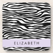 Zebra Print, Streifen, Schwarz und Weiß, Ihr Name Getränkeuntersetzer (Vorderseite)