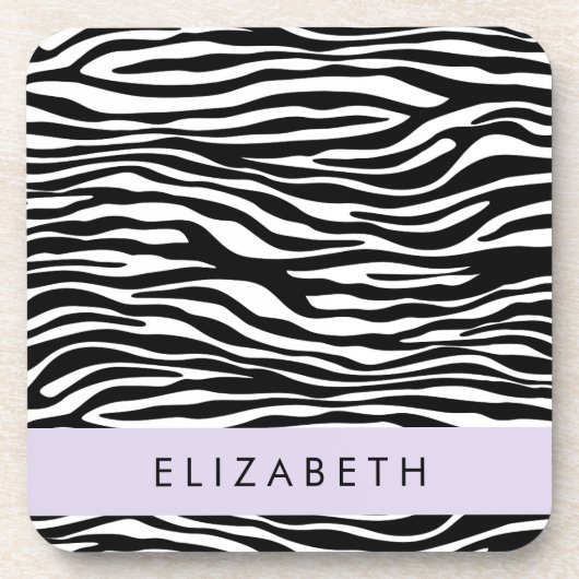 Zebra Print, Streifen, Schwarz und Weiß, Ihr Name Getränkeuntersetzer (Vorderseite)