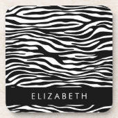 Zebra Print, Streifen, Schwarz und Weiß, Ihr Name Getränkeuntersetzer (Vorderseite)