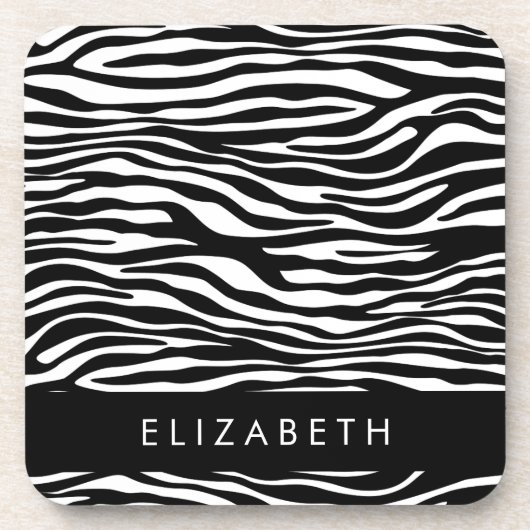 Zebra Print, Streifen, Schwarz und Weiß, Ihr Name Getränkeuntersetzer (Vorderseite)
