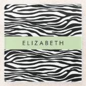 Zebra Print, Streifen, Schwarz und Weiß, Ihr Name Glasuntersetzer (Vorderseite)