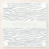 Zebra Print, Streifen, Schwarz und Weiß, Ihr Name Glasuntersetzer (Rückseite)