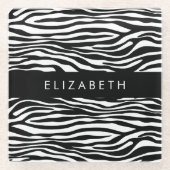 Zebra Print, Streifen, Schwarz und Weiß, Ihr Name Glasuntersetzer (Vorderseite)