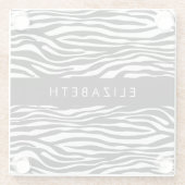 Zebra Print, Streifen, Schwarz und Weiß, Ihr Name Glasuntersetzer (Rückseite)