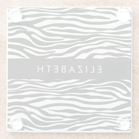 Zebra Print, Streifen, Schwarz und Weiß, Ihr Name Glasuntersetzer (Rückseite)