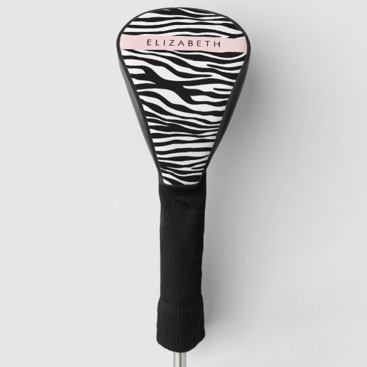 Zebra Print, Streifen, Schwarz und Weiß, Ihr Name Golf Headcover (Vorderseite)