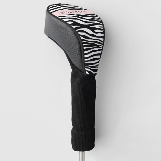 Zebra Print, Streifen, Schwarz und Weiß, Ihr Name Golf Headcover (angewinkelt)