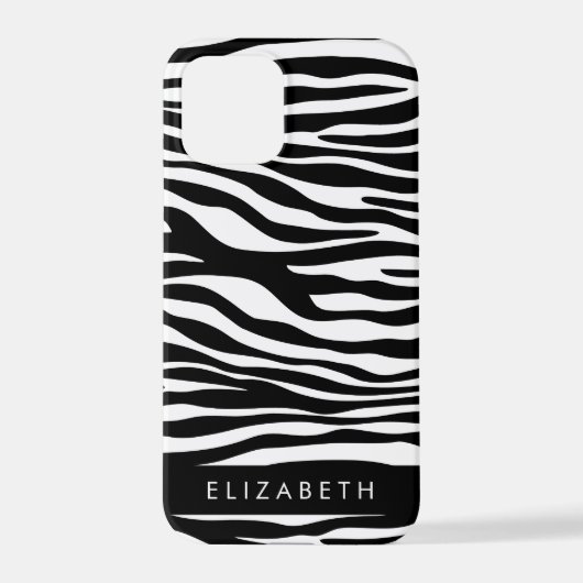 Zebra Print, Streifen, Schwarz und Weiß, Ihr Name iPhone Hülle (Rückseite)
