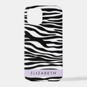 Zebra Print, Streifen, Schwarz und Weiß, Ihr Name iPhone Hülle (Rückseite)