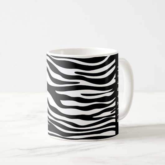 Zebra Print, Streifen, Schwarz und Weiß, Ihr Name Kaffeetasse (VorderseiteRechts)