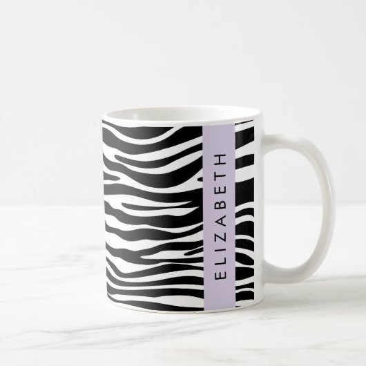 Zebra Print, Streifen, Schwarz und Weiß, Ihr Name Kaffeetasse (Rechts)