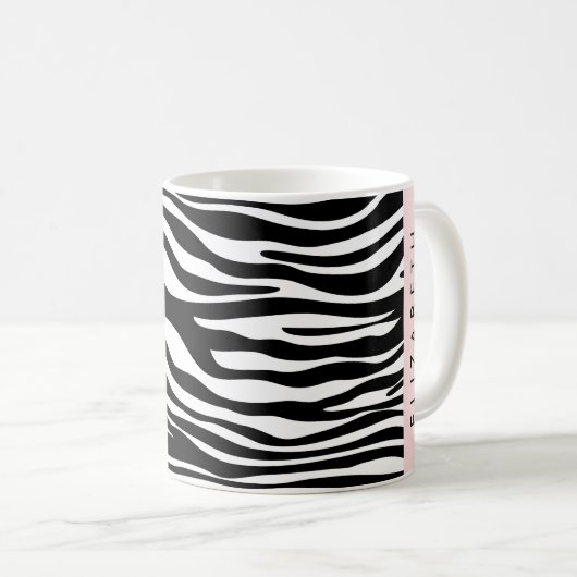 Zebra Print, Streifen, Schwarz und Weiß, Ihr Name Kaffeetasse (VorderseiteRechts)