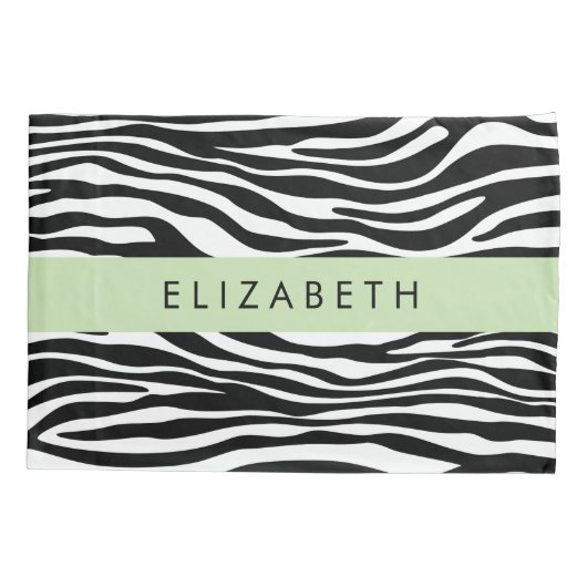Zebra Print, Streifen, Schwarz und Weiß, Ihr Name Kissenbezug (Rückseite)