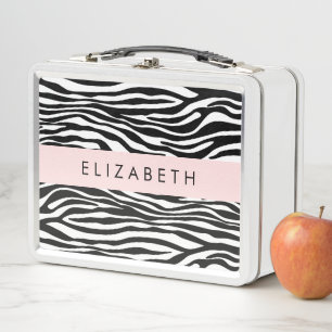 Zebra Print, Streifen, Schwarz und Weiß, Ihr Name Metall Brotdose