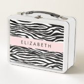 Zebra Print, Streifen, Schwarz und Weiß, Ihr Name Metall Brotdose (Vorderseite)
