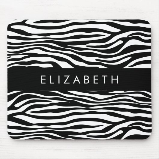 Zebra Print, Streifen, Schwarz und Weiß, Ihr Name Mousepad (Vorne)