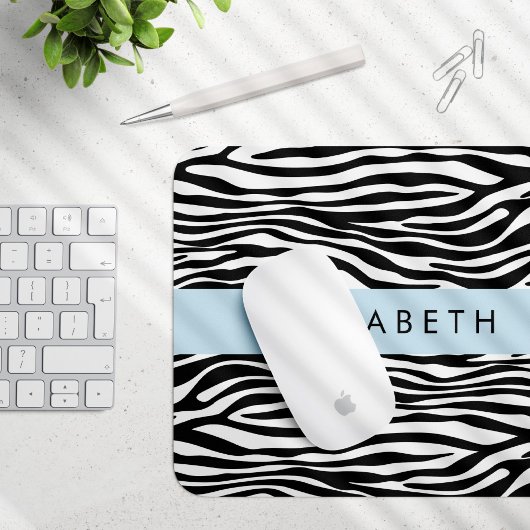 Zebra Print, Streifen, Schwarz und Weiß, Ihr Name Mousepad