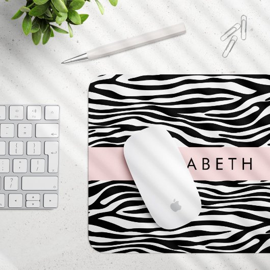 Zebra Print, Streifen, Schwarz und Weiß, Ihr Name Mousepad