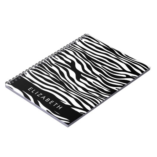 Zebra Print, Streifen, Schwarz und Weiß, Ihr Name Notizblock (Linke Seite)