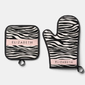 Zebra Print, Streifen, Schwarz und Weiß, Ihr Name Ofenhandschuh & Topflappen-Set (Vorderseite)
