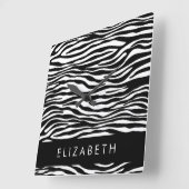 Zebra Print, Streifen, Schwarz und Weiß, Ihr Name Quadratische Wanduhr (Winkel)