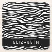 Zebra Print, Streifen, Schwarz und Weiß, Ihr Name Rechteckiger Pappuntersetzer (Vorderseite)