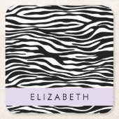 Zebra Print, Streifen, Schwarz und Weiß, Ihr Name Rechteckiger Pappuntersetzer (Vorderseite)