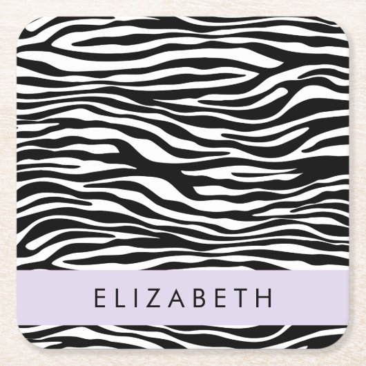 Zebra Print, Streifen, Schwarz und Weiß, Ihr Name Rechteckiger Pappuntersetzer (Vorderseite)
