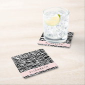 Zebra Print, Streifen, Schwarz und Weiß, Ihr Name Rechteckiger Pappuntersetzer (Vor Ort)