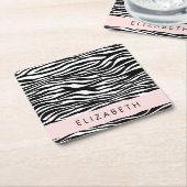 Zebra Print, Streifen, Schwarz und Weiß, Ihr Name Rechteckiger Pappuntersetzer (angewinkelt)