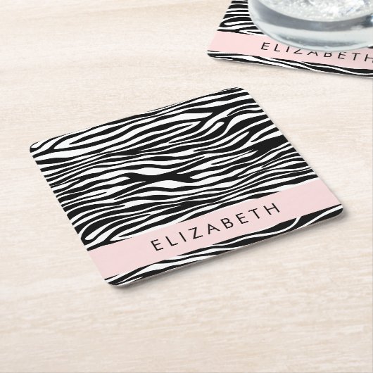 Zebra Print, Streifen, Schwarz und Weiß, Ihr Name Rechteckiger Pappuntersetzer (angewinkelt)