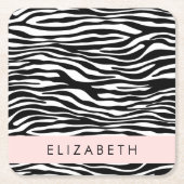 Zebra Print, Streifen, Schwarz und Weiß, Ihr Name Rechteckiger Pappuntersetzer (Vorderseite)
