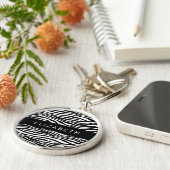 Zebra Print, Streifen, Schwarz und Weiß, Ihr Name Schlüsselanhänger (Seite)