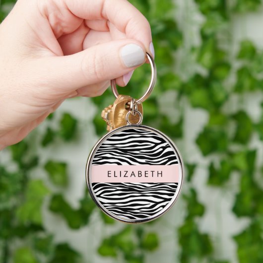 Zebra Print, Streifen, Schwarz und Weiß, Ihr Name Schlüsselanhänger (Hand)