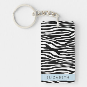Zebra Print, Streifen, Schwarz und Weiß, Ihr Name Schlüsselanhänger