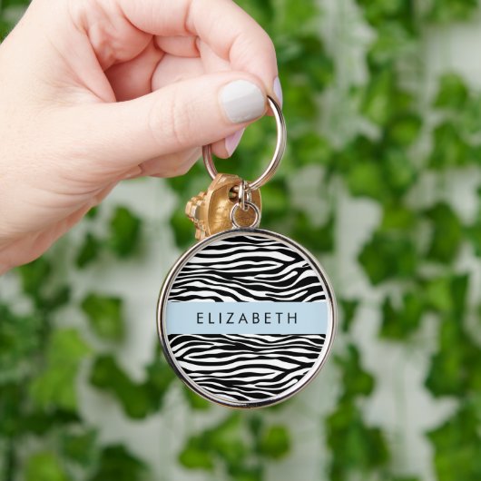 Zebra Print, Streifen, Schwarz und Weiß, Ihr Name Schlüsselanhänger (Hand)