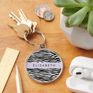Zebra Print, Streifen, Schwarz und Weiß, Ihr Name Schlüsselanhänger