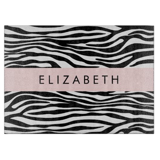 Zebra Print, Streifen, Schwarz und Weiß, Ihr Name Schneidebrett (Vorderseite)