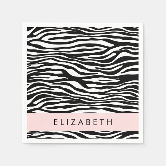 Zebra Print, Streifen, Schwarz und Weiß, Ihr Name Serviette (Vorderseite)